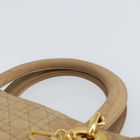 Christian Dior Lady Dior Canage Hand Bag Beige Gold Auth 163430