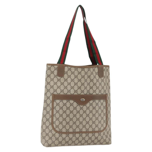 GUCCI GG Supreme Web Sherry Line Tote Bag PVC Beige Gold 40 02 003 Auth 163446
