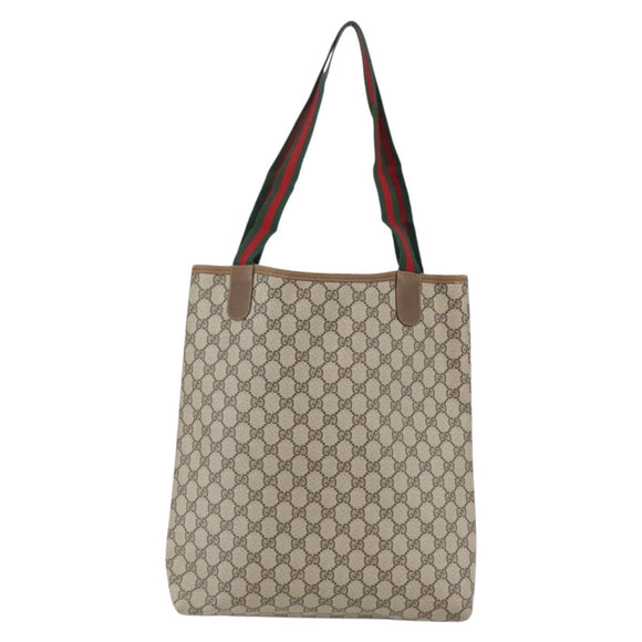 GUCCI GG Supreme Web Sherry Line Tote Bag PVC Beige Gold 40 02 003 Auth 163446