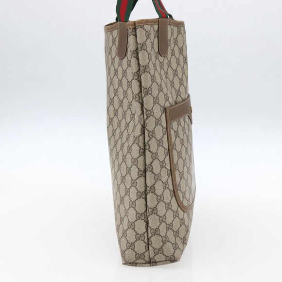 GUCCI GG Supreme Web Sherry Line Tote Bag PVC Beige Gold 40 02 003 Auth 163446