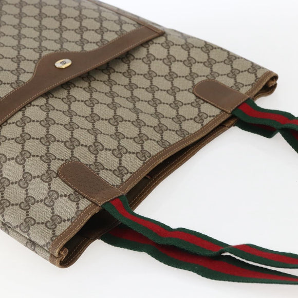 GUCCI GG Supreme Web Sherry Line Tote Bag PVC Beige Gold 40 02 003 Auth 163446