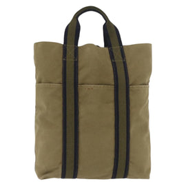 HERMES Fourre Tout Cabass Hand Bag Canvas Khaki Auth 163450 - 0