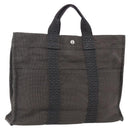 HERMES Her Line Tote MM Hand Bag Canvas Gray Auth 163451-1