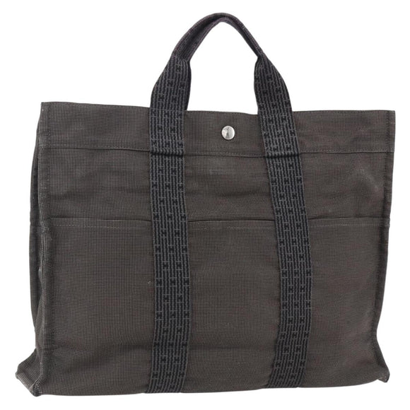 HERMES Her Line Tote MM Hand Bag Canvas Gray Auth 163451