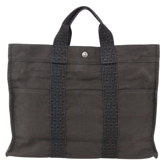 HERMES Her Line Tote MM Hand Bag Canvas Gray Auth 163451