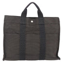 HERMES Her Line Tote MM Hand Bag Canvas Gray Auth 163451-2