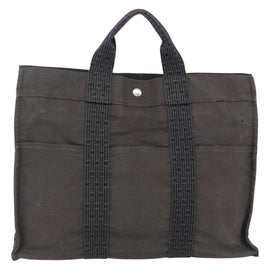 HERMES Her Line Tote MM Hand Bag Canvas Gray Auth 163451 - 0