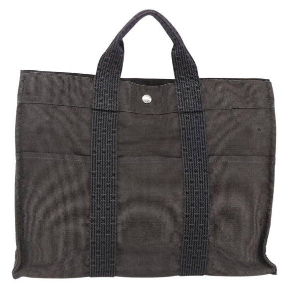 HERMES Her Line Tote MM Hand Bag Canvas Gray Auth 163451