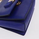 Salvatore Ferragamo Vala Chain Shoulder Bag Leather Blue Gold Auth 163452-9