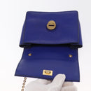Salvatore Ferragamo Vala Chain Shoulder Bag Leather Blue Gold Auth 163452-10