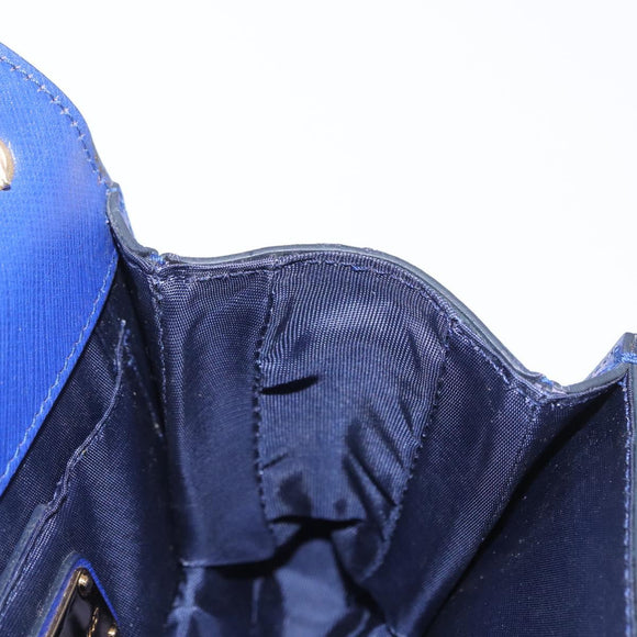 Salvatore Ferragamo Vala Chain Shoulder Bag Leather Blue Gold Auth 163452