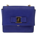 Salvatore Ferragamo Vala Chain Shoulder Bag Leather Blue Gold Auth 163452-13