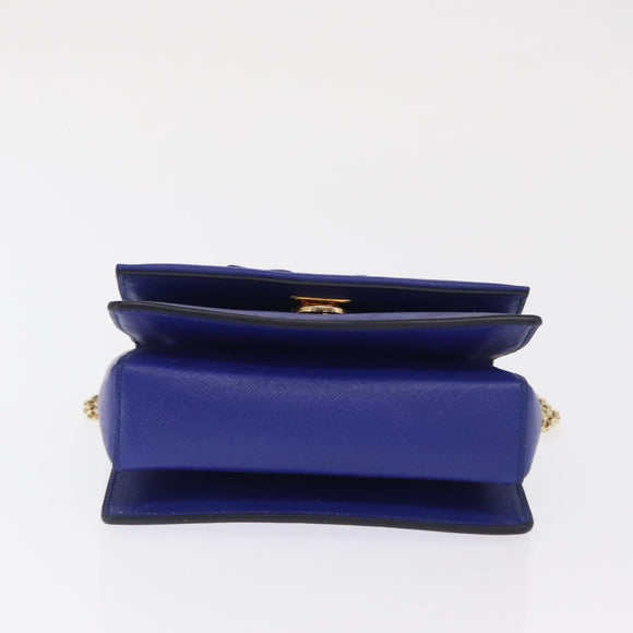 Salvatore Ferragamo Vala Chain Shoulder Bag Leather Blue Gold Auth 163452