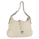 Salvatore Ferragamo Gancini Shoulder Bag Leather Ivory Silver Auth 163453-1
