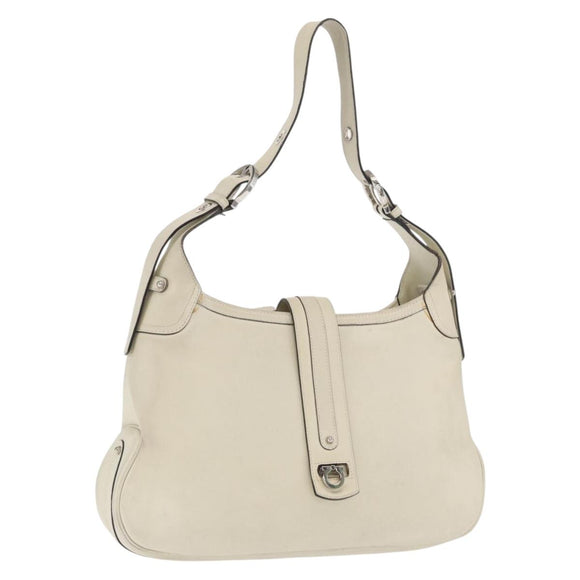 Salvatore Ferragamo Gancini Shoulder Bag Leather Ivory Silver Auth 163453