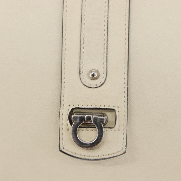 Salvatore Ferragamo Gancini Shoulder Bag Leather Ivory Silver Auth 163453
