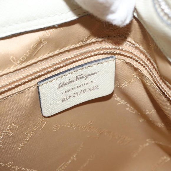 Salvatore Ferragamo Gancini Shoulder Bag Leather Ivory Silver Auth 163453