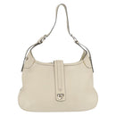 Salvatore Ferragamo Gancini Shoulder Bag Leather Ivory Silver Auth 163453-2