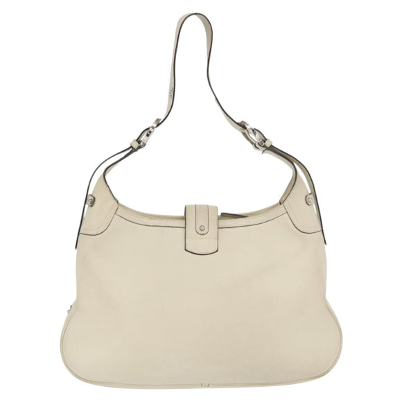 Salvatore Ferragamo Gancini Shoulder Bag Leather Ivory Silver Auth 163453