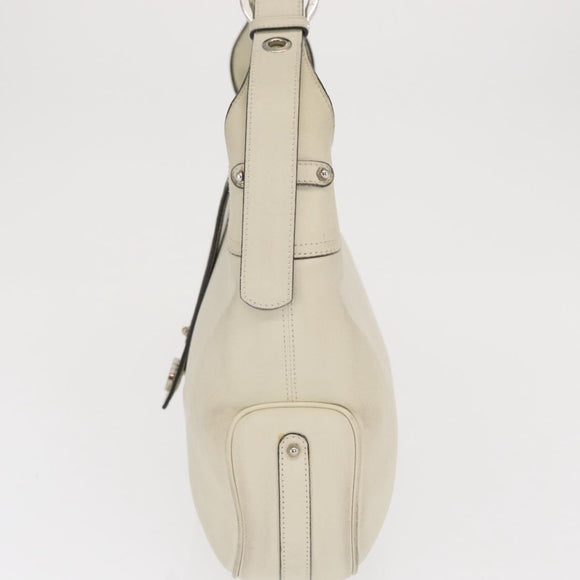 Salvatore Ferragamo Gancini Shoulder Bag Leather Ivory Silver Auth 163453