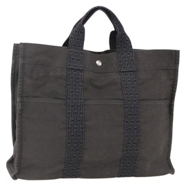 HERMES Her Line Tote MM Hand Bag Canvas Gray Auth 163456