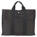 HERMES Her Line Tote MM Hand Bag Canvas Gray Auth 163456-2