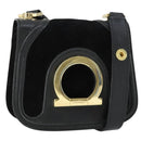 Salvatore Ferragamo Gancini Shoulder Bag Suede Black Gold Auth 163457-1