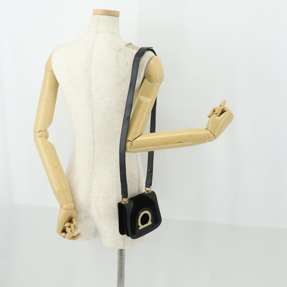 Salvatore Ferragamo Gancini Shoulder Bag Suede Black Gold Auth 163457