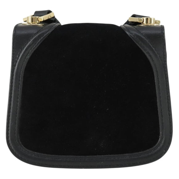 Salvatore Ferragamo Gancini Shoulder Bag Suede Black Gold Auth 163457