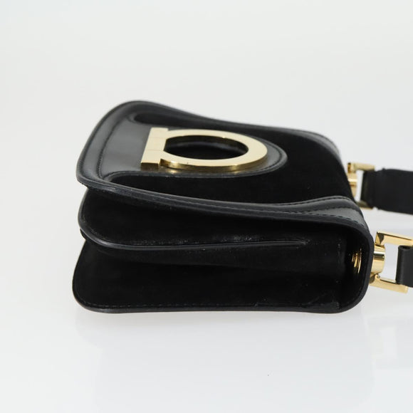 Salvatore Ferragamo Gancini Shoulder Bag Suede Black Gold Auth 163457