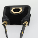 Salvatore Ferragamo Gancini Shoulder Bag Suede Black Gold Auth 163457-6