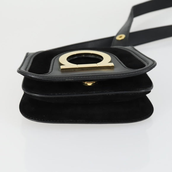 Salvatore Ferragamo Gancini Shoulder Bag Suede Black Gold Auth 163457