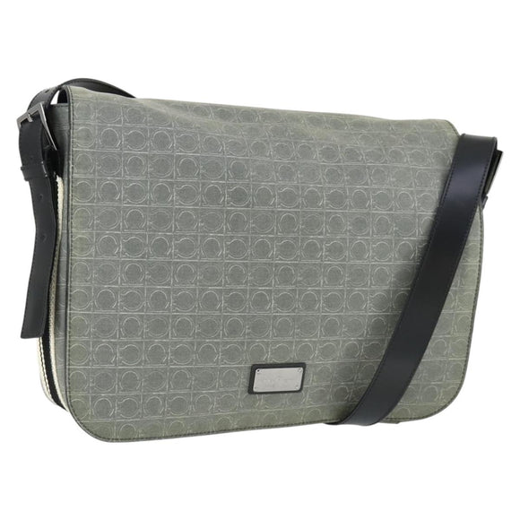 Salvatore Ferragamo Gancini Shoulder Bag PVC Canvas Gray Silver Auth 163461