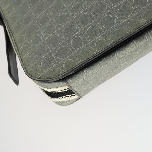 Salvatore Ferragamo Gancini Shoulder Bag PVC Canvas Gray Silver Auth 163461