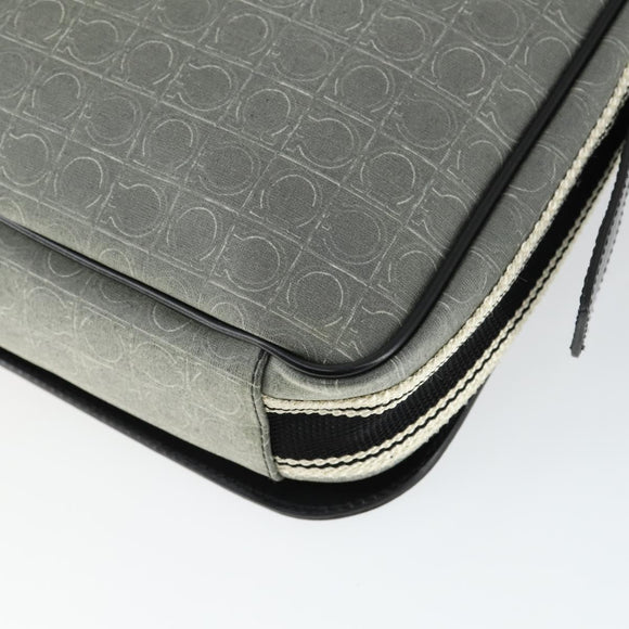 Salvatore Ferragamo Gancini Shoulder Bag PVC Canvas Gray Silver Auth 163461