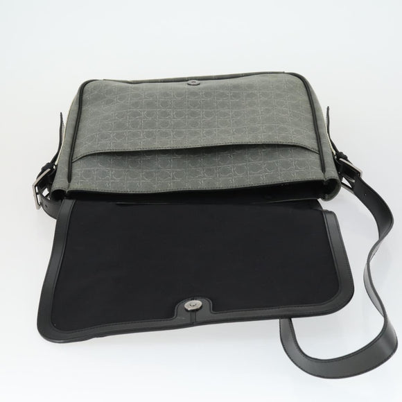 Salvatore Ferragamo Gancini Shoulder Bag PVC Canvas Gray Silver Auth 163461