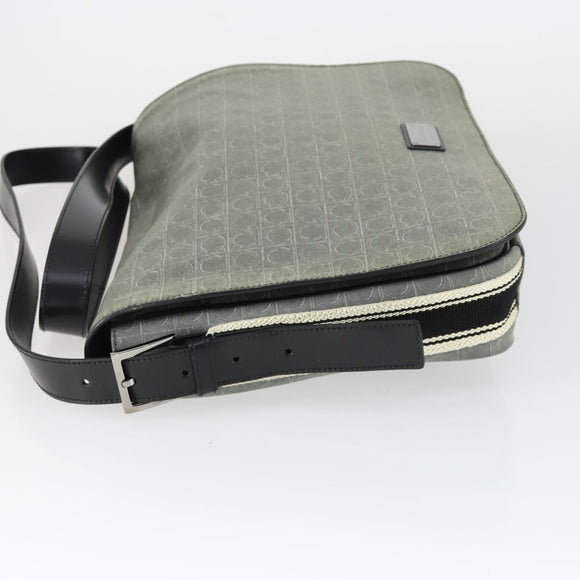 Salvatore Ferragamo Gancini Shoulder Bag PVC Canvas Gray Silver Auth 163461