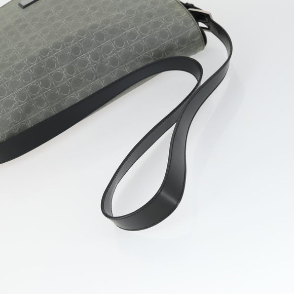 Salvatore Ferragamo Gancini Shoulder Bag PVC Canvas Gray Silver Auth 163461