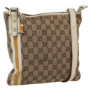 GUCCI GG Canvas Sherry Line Shoulder Bag Beige Gold 144388 Auth 163466-1