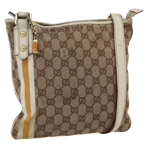 GUCCI GG Canvas Sherry Line Shoulder Bag Beige Gold 144388 Auth 163466