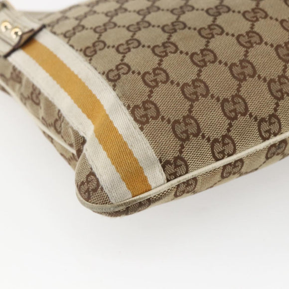 GUCCI GG Canvas Sherry Line Shoulder Bag Beige Gold 144388 Auth 163466