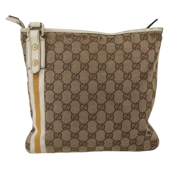 GUCCI GG Canvas Sherry Line Shoulder Bag Beige Gold 144388 Auth 163466