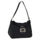 FENDI Mamma Baguette Shoulder Bag Nylon Black Silver Auth 163500-1