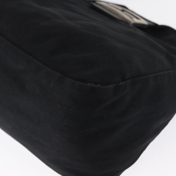 FENDI Mamma Baguette Shoulder Bag Nylon Black Silver Auth 163500