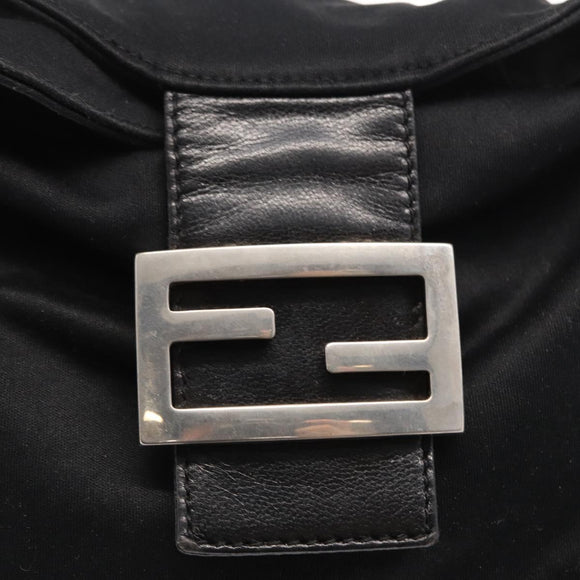 FENDI Mamma Baguette Shoulder Bag Nylon Black Silver Auth 163500