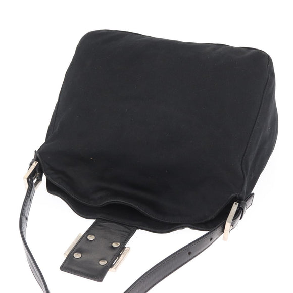 FENDI Mamma Baguette Shoulder Bag Nylon Black Silver Auth 163500