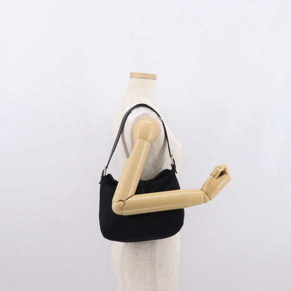 FENDI Mamma Baguette Shoulder Bag Nylon Black Silver Auth 163500