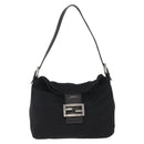 FENDI Mamma Baguette Shoulder Bag Nylon Black Silver Auth 163500-13