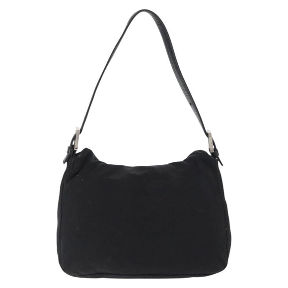FENDI Mamma Baguette Shoulder Bag Nylon Black Silver Auth 163500