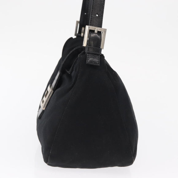 FENDI Mamma Baguette Shoulder Bag Nylon Black Silver Auth 163500